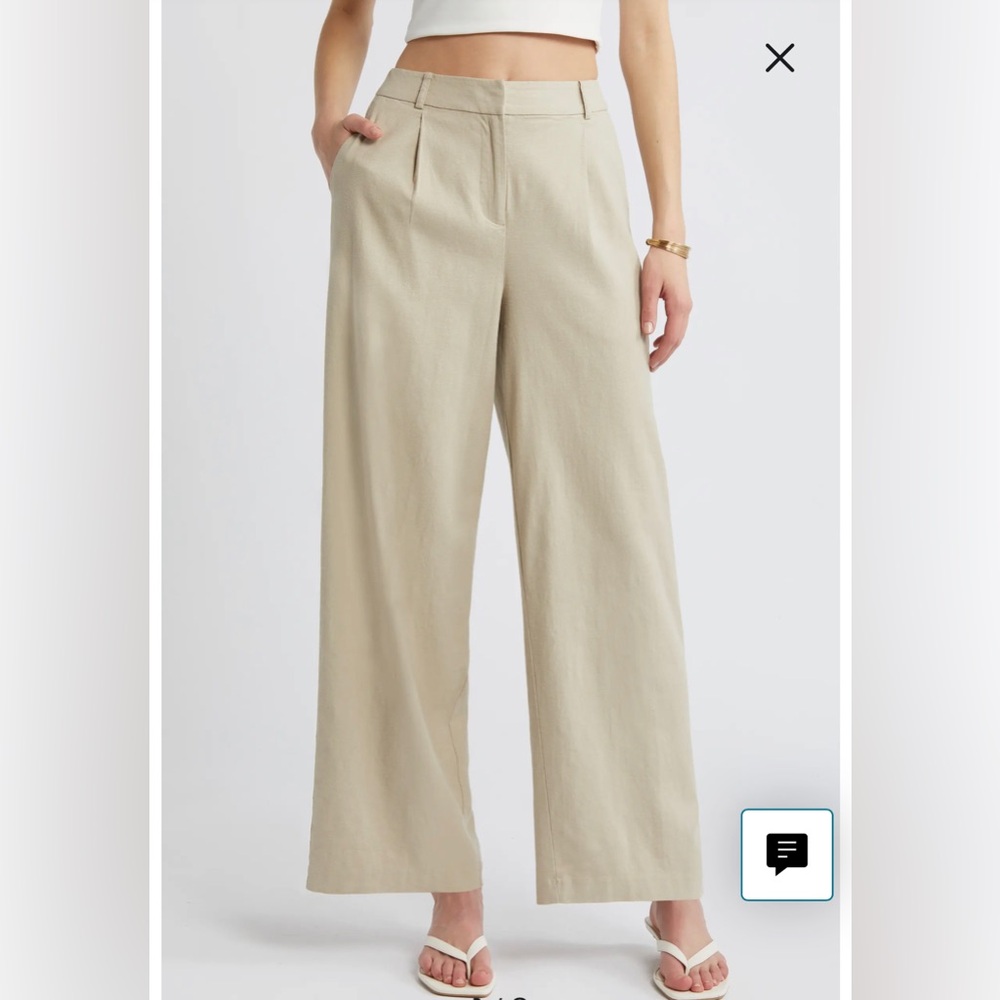 Open Edit Wide Leg Linen Blend Pants in Ivory Dove